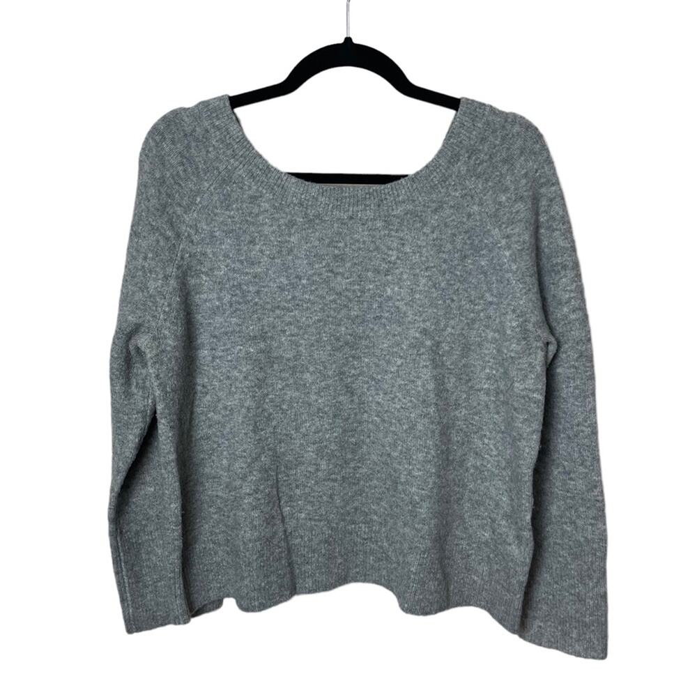 J Crew V Back Velvet Tie Long Sleeve Sweater Gray Size Small